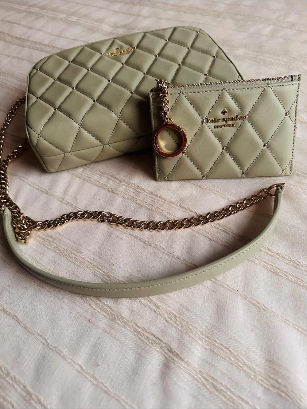 KATE SPADE NY Carey Quilted Studded Camera Bag & Card Holder Set in Wild Sage